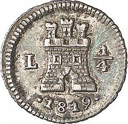 Large Obverse for 1/4 Real 1819 coin
