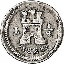 Large Obverse for 1/4 Real 1823 coin