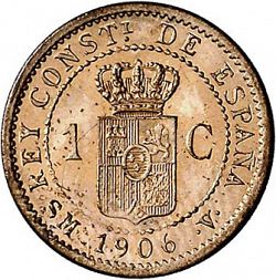 Large Reverse for 1 Céntimo 1906 coin