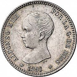 Large Obverse for 1 Peseta 1891 coin