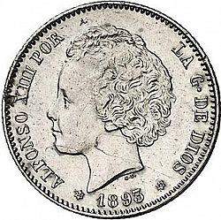 Large Obverse for 1 Peseta 1893 coin