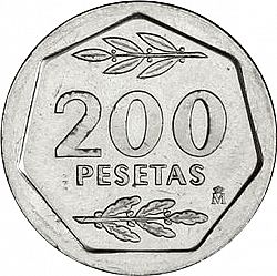 Large Reverse for 200 Pesetas 1986 coin