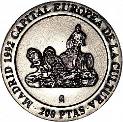 Large Reverse for 200 Pesetas 1991 coin