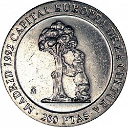 Large Reverse for 200 Pesetas 1992 coin