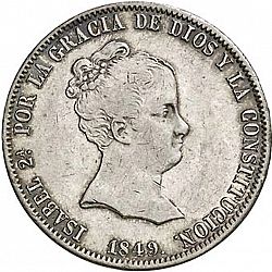 Large Obverse for 20 Reales 1849 coin