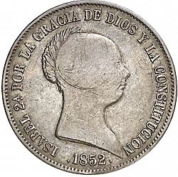 Large Obverse for 20 Reales 1852 coin