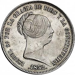 Large Obverse for 20 Reales 1852 coin