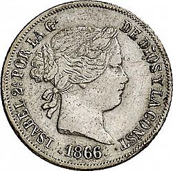 Large Obverse for 20 Céntimos Escudo 1866 coin
