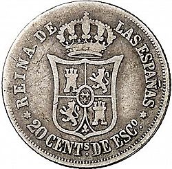 Large Reverse for 20 Céntimos Escudo 1866 coin