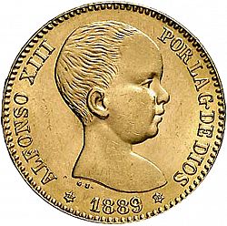 Large Obverse for 20 Pesetas 1889 coin