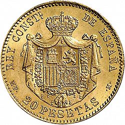 Large Reverse for 20 Pesetas 1889 coin