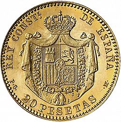 Large Reverse for 20 Pesetas 1892 coin