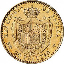 Large Reverse for 20 Pesetas 1899 coin