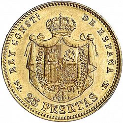 Large Reverse for 25 Pesetas 1876 coin