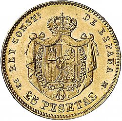Large Reverse for 25 Pesetas 1878 coin