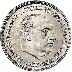 Large Obverse for 25 Pesetas 1957 coin