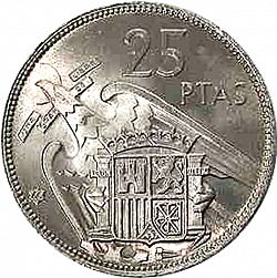 Large Reverse for 25 Pesetas 1957 coin