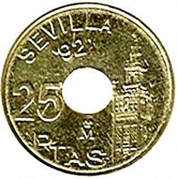 Large Reverse for 25 Pesetas 1992 coin