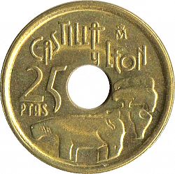 Large Reverse for 25 Pesetas 1995 coin