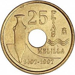 Large Reverse for 25 Pesetas 1997 coin