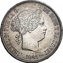 Large Obverse for 2 Escudos 1865 coin