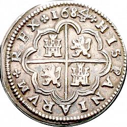 Large Reverse for 2 Reales 1684 coin