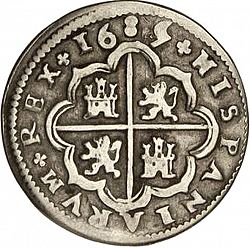 Large Reverse for 2 Reales 1685 coin