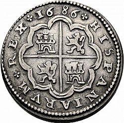 Large Reverse for 2 Reales 1686 coin