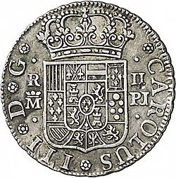 Large Obverse for 2 Reales 1765 coin