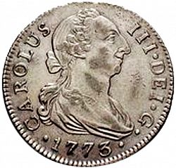 Large Obverse for 2 Reales 1773 coin