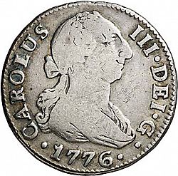 Large Obverse for 2 Reales 1776 coin