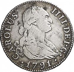 Large Obverse for 2 Reales 1791 coin