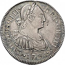 Large Obverse for 2 Reales 1791 coin
