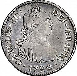 Large Obverse for 2 Reales 1792 coin