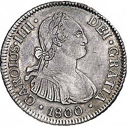 Large Obverse for 2 Reales 1800 coin
