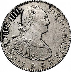 Large Obverse for 2 Reales 1801 coin