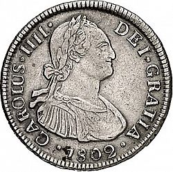 Large Obverse for 2 Reales 1802 coin
