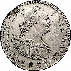 Large Obverse for 2 Reales 1802 coin