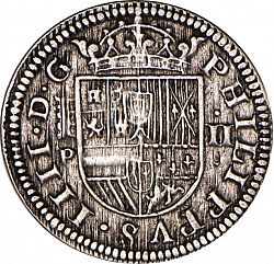 Large Obverse for 2 Reales 1627 coin