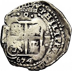 Large Reverse for 2 Reales 1654 coin