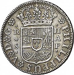 Large Obverse for 2 Reales 1735 coin