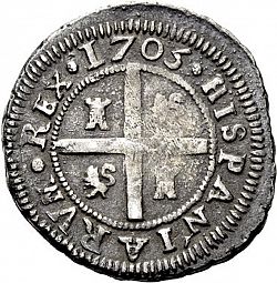 Large Reverse for 2 Reales 1705 coin