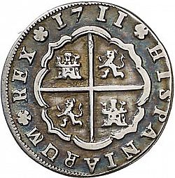 Large Reverse for 2 Reales 1711 coin