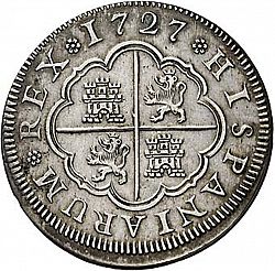 Large Reverse for 2 Reales 1727 coin