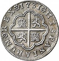 Large Reverse for 2 Reales 1731 coin