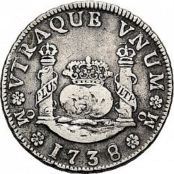 Large Reverse for 2 Reales 1738 coin