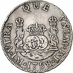 Large Reverse for 2 Reales 1758 coin