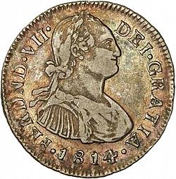 Large Obverse for 2 Reales 1814 coin