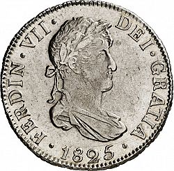 Large Obverse for 2 Reales 1825 coin