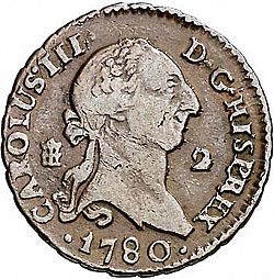 Large Obverse for 2 Maravedies 1780 coin